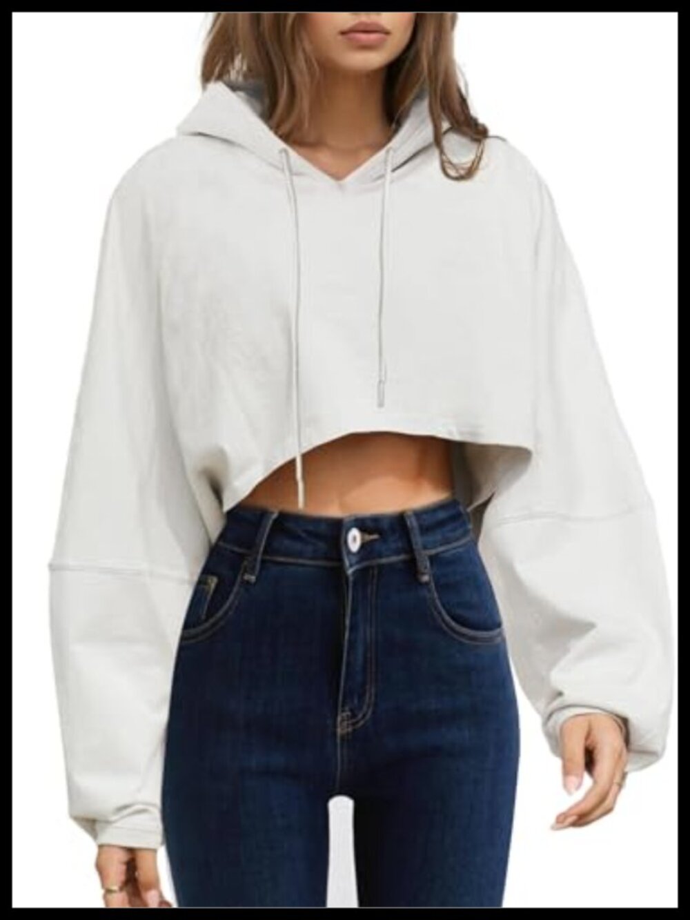 Cropped Hoodie Long Sleeve Pullover Sweatshirt for Women